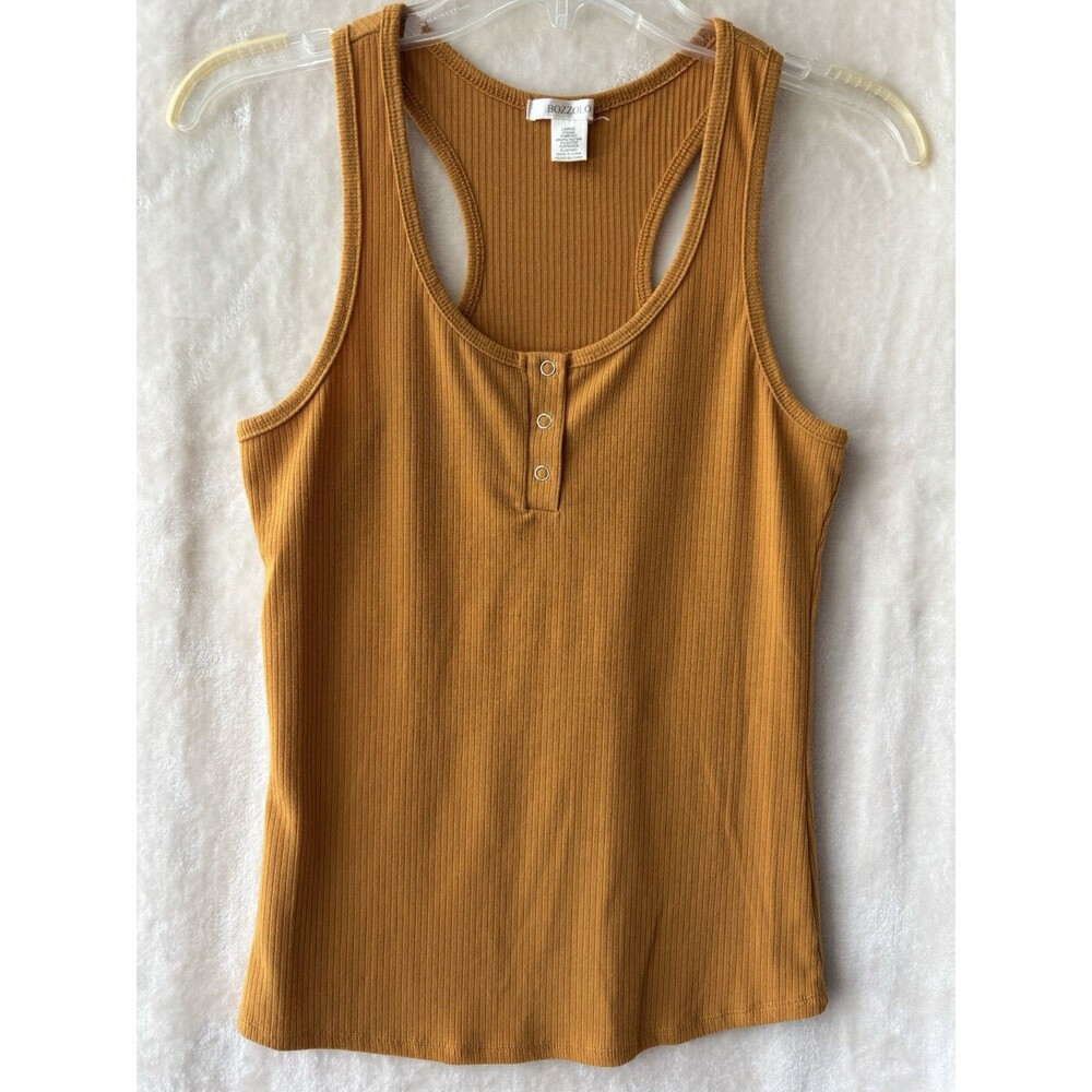 Bozzolo 3 Button Scoop Neck Henley Tank Top Size L Honey Gold Color